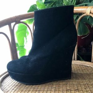Black Suede Bamboo Wedges